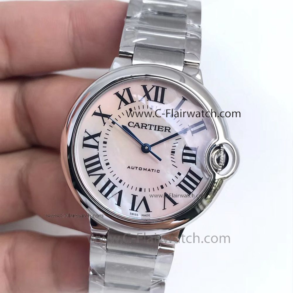 Copy Ballon Bleu Cartier SS Pink MOP Face Automatic Watch 36mm